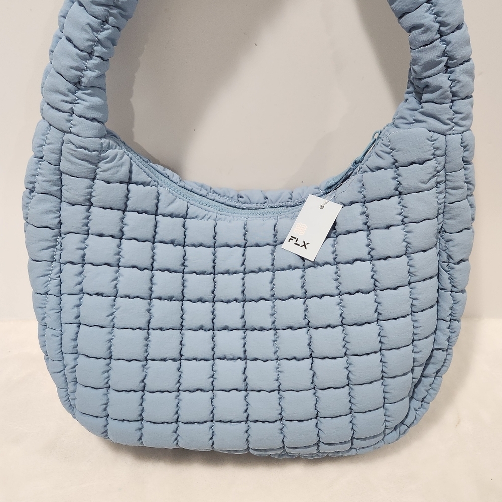 FLX Ultimate Blue Puffer Bubble Quilted Nylon Shoulder Bag Purse NWT - Picture 4 of 14